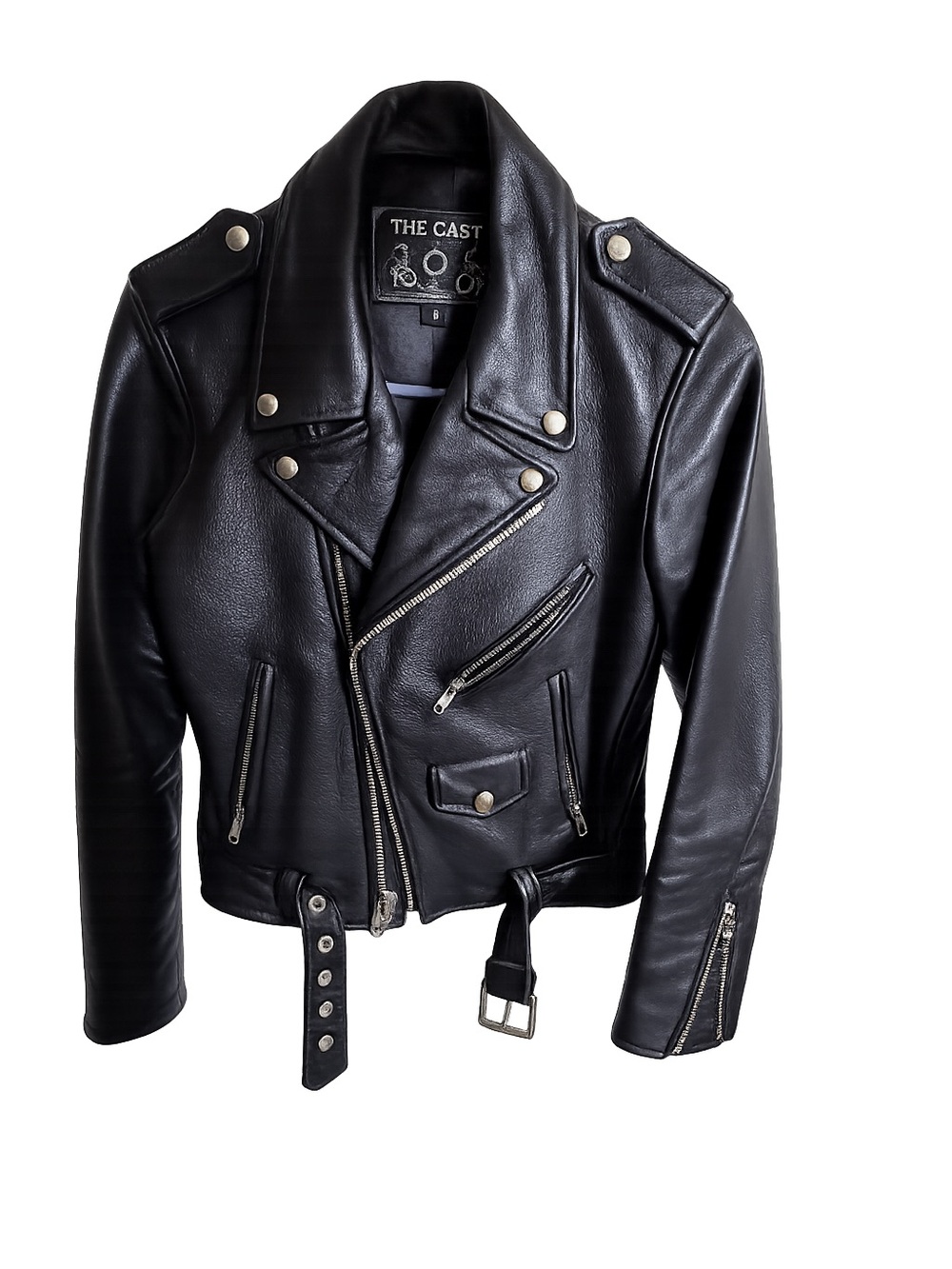 The Cast Bowery Black Leather Biker Jacket Genuine Leather Size S